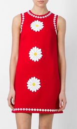 Embroidery Women Sheath Dress Round Neck Sleeveless Dresses 062005