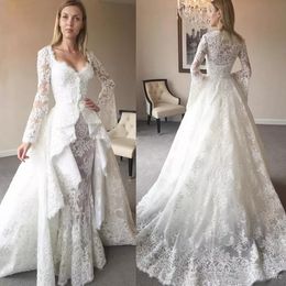 2017 Winter Lace Wedding Dresses With Trumpet Long Sleeve Coat Detachable Train Vintage Bridal Gowns Custom Made China EN9207