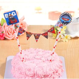-Wholesale- La bandiera di carta auto Cake Topper Set per bambini Happy Birthday Party Decoration Supplies Baby Shower Decorazione del partito