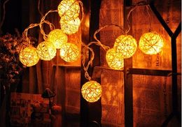 4M 20 LED Rattan Ball Lantern Sepak takraw String Fairy Light Garlands for New Year Christmas Holiday Party Decoration110V-240V