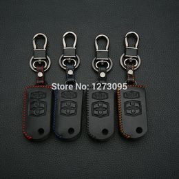 Hand Stitched Leather Car Key Case Cover Mazda 2 Mazda 3 Mazda 5 Mazda 6 Mazda 8 4 Buttons Folding Key Fob Keychain
