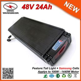 High Quality 1400W Ebike Bicycle Rear Rack Battery 48V 24Ah with Tail Light used Samsung cell & 30A BMS + Charger FREE SHIPPING