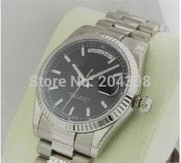Hot Sell 118239 Day-Date 18kt White Gold Black Stick Dial Stainless steel Men's Sport WristWatches Automatic Date Mens Watch
