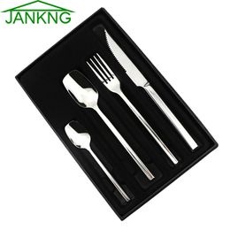 JANKNG 4Pcs/Lot Stainless Steel Dinnerware Set Gift Box Steak Knife Dinner Spoon Fork Flatware Set Sliver Cutlery Set Tableware JK8392