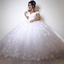 Vestidos de casamento branco do vestido da bola do laço 2017 fora do ombro lace acima Volta applicada vestidos de noiva personalizados Vestidos de casamento de verão