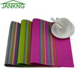 JANKNG 4 Pcs/Lot Colorful Line Design PVC Placemat Dining Table Mats Bar Mat Kitchen Dining Bowl Plate Pad Table Decoration