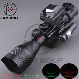 2017 NEW 4-12X50EG Tactical Rifle Scope with Holographic 4 Reticle Sight & Red Laser Combo Airsoft Sight Hunting