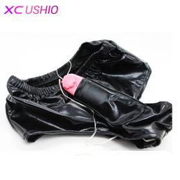 Latex Female Masturbation Underwear Panties Vibrating Massage Relaxation Pants with Dildo Penis Plug Chastity Belt Sex Toy 0701