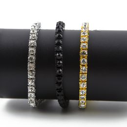 Iced Out 1 Row Rhinestones Bracelet Men Hip Hop Style Clear Simulated Diamond 7/8/9inches Bracelet Bling Bling