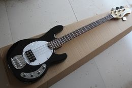 Music Man 4 Strings Bass Erime Ball StingRay Black Electric Guitar White Pickguard 9V Battery Active Pickups String Thru Body