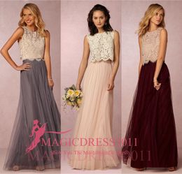 Gorgeous Beach Boho Vintage Bridesmaid Dresses Bhldn 2019 Cheap A-Line Jewel Evening Gowns Grey Burgundy Garden Wedding Guest Party Dress