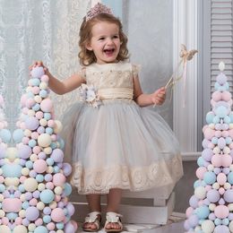 Cute Girls Birthday Dresses 2019 with Hand Made Flowers & Exquisite Lace Appliques Tea Length Flower Girl Dress Cap Sleeves Custom Made