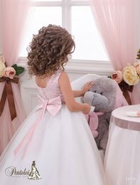 2016 Blush Miniature Bridal Gowns with Sleeveless and Backless Sequins Lace and Tulle Ball Gown Flower Girls Dresses Custom Made