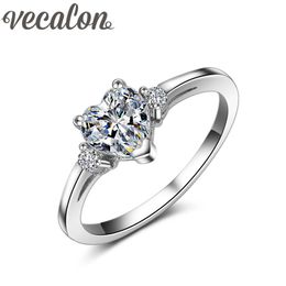 Vecalon Heart Women Fashion Jewellery 925 Sterling Silver Ring 1 Carat CZ Diamond Engagement Wedding band Rings For Women Sz 4-10