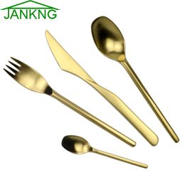 JANKNG 24 Pcs/Lot Luxury Gold Flatware Set Stainless Steel Cutlery Set Kitchen Dinnerware Matte Knife Fork Spoon Tableware for 6