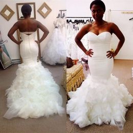 Stunning Plus Size Mermaid Wedding Dresses DREAM DRESS WEDDING Fit and Flare Sweetheart Neckline Ruched Ruffles Bridal Gowns Sweep Train