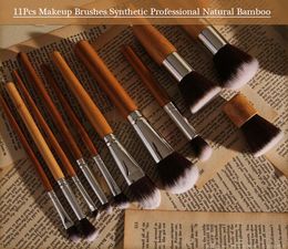 11Pcs Makeup Brushes Synthetic Professional Natural Bamboo Cosmetics Foundation Eyeshadow Blush Makeup Brush Set Kit Pouch