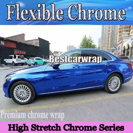 Premium Chrome blue mirror wrap Stretchable Gloss Chrome blue Film Wrapping Chrome Foil Air bubble Free 1.52x20m/Roll Free Shipping