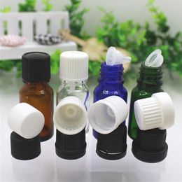 10ml Small Brown clear green blue Glass Bottles Vials With Amber Glass Essential Oil Bottle plastic cap F20172030