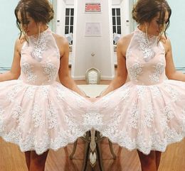 High Neck Vintage Homecoming Dresses With Lace Applique 2016 Simple Short Prom Dresses Knee-Length Custom Made Discount Price Party Dress