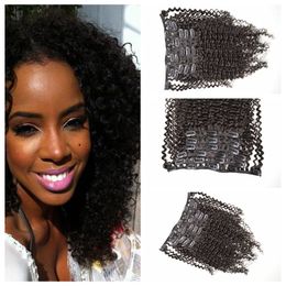 G-EASY 7pcs/set 100% Human Hair Extensions Clip-on kinky curly hair weaves Brazilian Clip-in Hair extensions