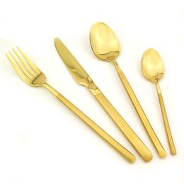 JANKNG 4Pcs/lot 24K Gold Cutlery Stainless Steel Flatware Tableware Dinner Spoon Polishing Plated Dinnerware Flatware Set JK92891