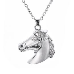 Horse Head Riding Equestrian Silver Tone Charm Necklace Pendant Jewellery