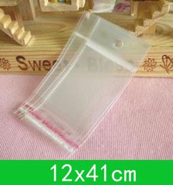 hanging hole poly bags (12x41cm) with self-adhesive seal opp bag /poly for wholesale 200pcs/lot