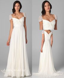 Elegant White Wedding Dresses Beautiful Cap Sleeves Chiffon Long Zipper Closure Women Bridal Party Gowns