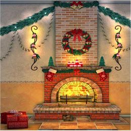 Brick Fireplace Christmas Background Vintage Computer Printed Home Decors Garland Family Gift New Year Holiday Photography Backdrops Vinyl