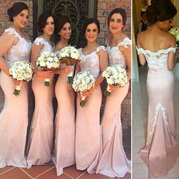 New Arrival Bridemaids Dresses Elegant Off the Shoulder Lace Appliques Mermaid Bridesmaid Wedding Party Formal Gowns with Sweep Train