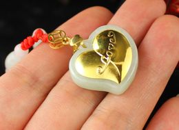 Gold inlaid jade lucky pendant (heart) lucky necklace and pendant
