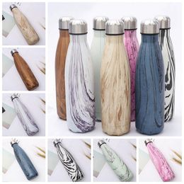Water Bottles Stainless Steel Cola Shape Bottle Vacuum Insulation Sports Drinkware Travel Mugs 500ML Wood Grain Designs WLL998