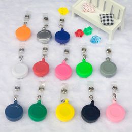 Factory wholesale solid Colour round buckle easy to pull telescopic pull custom Keychains