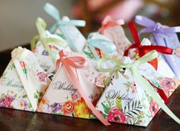 500pcs Flower Craft Paper Candy Box With Silk Ribbon DIY Folding Party Chocolate Boxes Wedding Favors Gift Boxes Twin Surface Print ZA1000