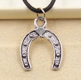 Fashion 20pcs Tibetan Silver Pendant U Necklace Choker Charm Black Leather Cord