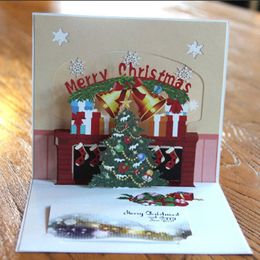 3D Handmade Christmas Tree Bell Print Cards Creative Pop Up Paper Greeting Card Postcards Festive Party Supplies