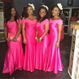 Fashionable African Off Shoulder Satin Mermaid Bridesmaid Dresses Long Wedding Party Evening Gowns Lace Formal Occasion Evening Wear