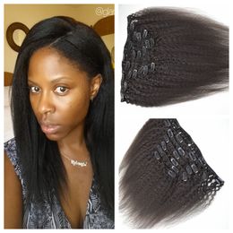 Peruvian Clip In Human Hair Extension 7Pcs 120g human Hair Kinky Straight 100% Unprocessed Human Hair Weave G-EASY