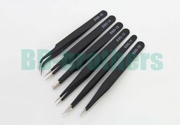1.5mm Black Antistatic Stainless Steel Tweezers ESD 10 11 12 13 14 15 Without Retail Package for Phone Repair Repairment Tools 1000pcs/lot