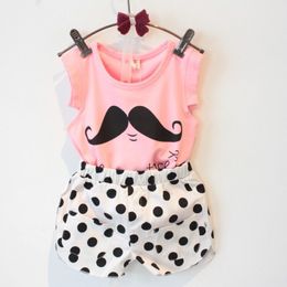 2016 Summer Style Baby Girls Clothing Set Sleeveless T-shirt+Polka Dot Pant 2pcs/set Kids Cotton Clothes Set 2-8 Years tz-22