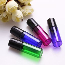 Factory Price 5ml Amber Purple Red Green Blue Clear Roll on Glass Bottle Essential Oil Steel Metal Roller Portable 5CC Empty Glass Container