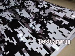 2017 black white urban Digital Tiger Camo Vinyl Car Wrap With air bubble Free Pixel Camouflage Graphics Car Sticker Film 1.52x30m/ 5x98ft