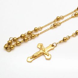 -Modeschmuck Edelstahl Rosenkranz Halskette Jungfrau Kreuz von Jesus Anhänger Halsketten Schweres Gold Überzogene Männer Hip Hop Männer Schmuck