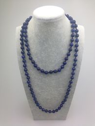 ST0001 8mm Dark Blue agate Facted Bead 42 inch Knotted Long hand made necklaces stone necklace for women