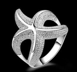 factory price Beautiful Senior Design plating 925 sterling Silver fashion charm Starfish Beautiful Cute lovely ring Jewellery size US/7/8