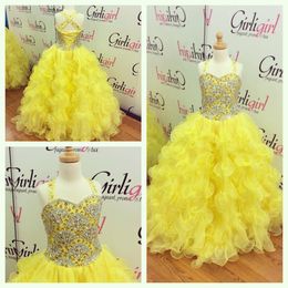 2021 Girls Pageant Dresses Size 14 with Tiered Skirt and Scalloped Beading Bodice Real Photo Ball Gown Yellow Pageant Gowns for Juniors