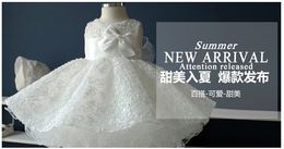 Noble white chiffon baptism christening gown New born baby girls big bow princess Tutu birthday dresses for wedding248z