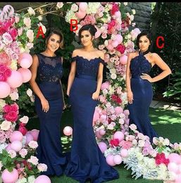 3 Style Bridesmaid Robe Jewel Off Shoulder Halter Wed Guest Dresses With Lace Applique Sequins Mermaid Prom Dresses Custom Made Sweep Train