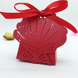 100pcs Laser Cut Hollow Shell Candy Box Chocolates Boxes With Ribbon For Wedding Party Baby Shower Favour Gift